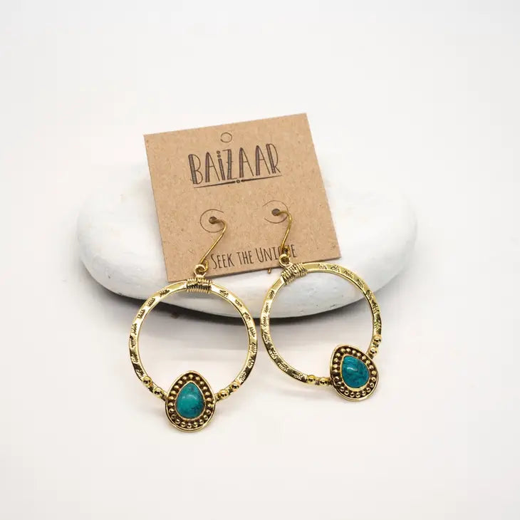Brass Native Turquoise Hoop Earrings